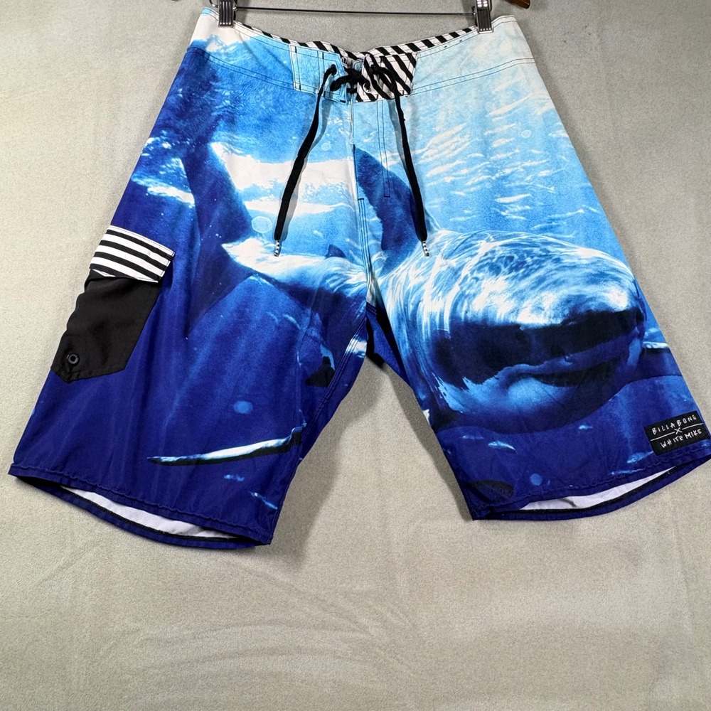 Billabong x White Mike Shark Board Shorts Mens 32 Blue Recycler Series M1401SOM
